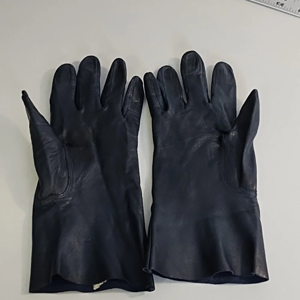 Genuine Soft Supple Thin Leather Driving Gloves Top Detail Dark Nay Blue